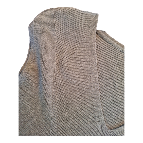 White House Black Market V-Neck Rib Knit Sweater Tank Shell Gray Large Stretchy - Picture 4 of 11